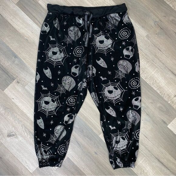 Disney Nightmare Before‎ Christmas Velour Foil Sleep Joggers Black Silver XL - Picture 3 of 8